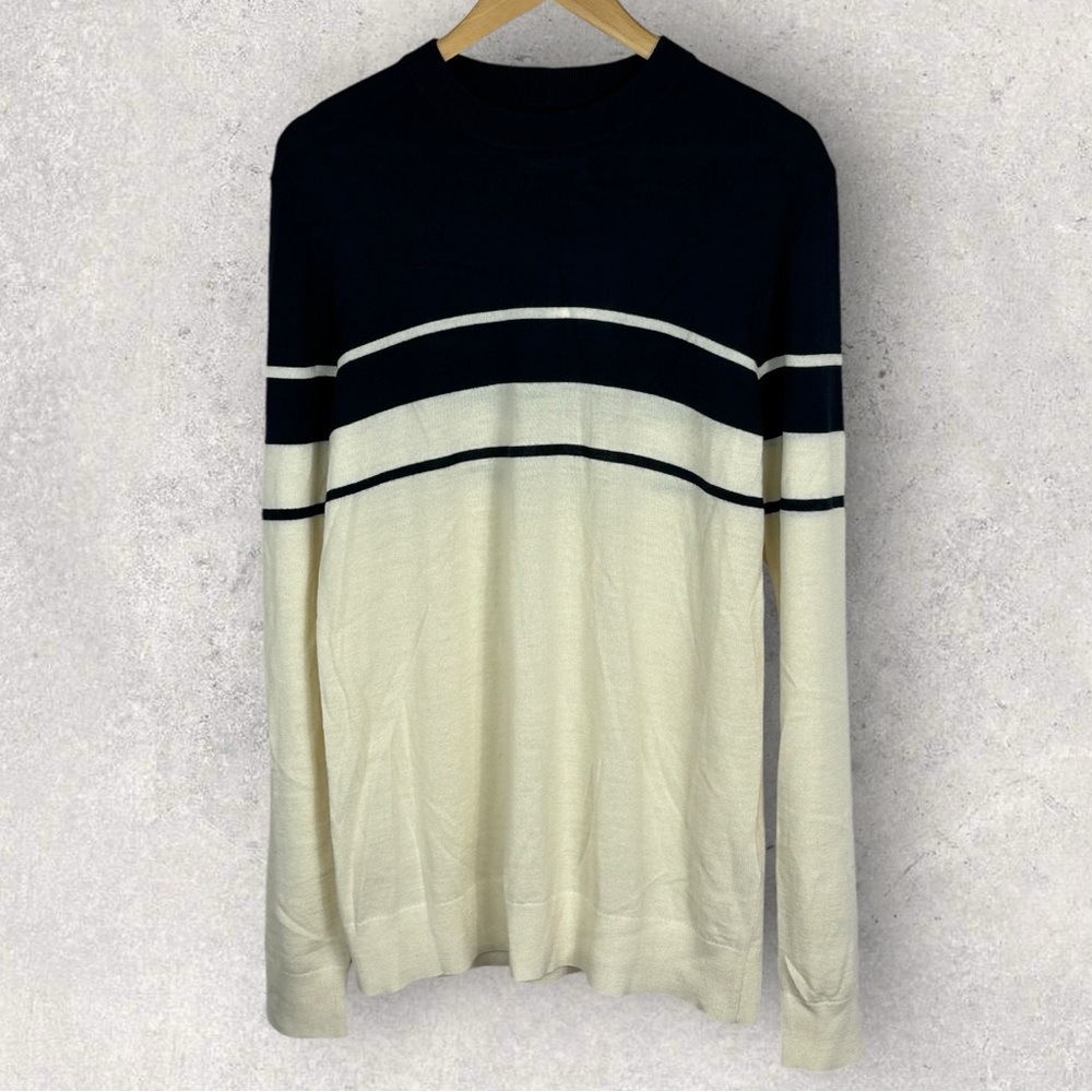 Samsoe Wool Blend Navy Blue White Sweater Mens Size Medium Colorblock Knit M NWT
